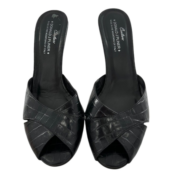 Donald J Pliner couture heel 8 black Italian leather tortoise print vintage 90s - Picture 2 of 13
